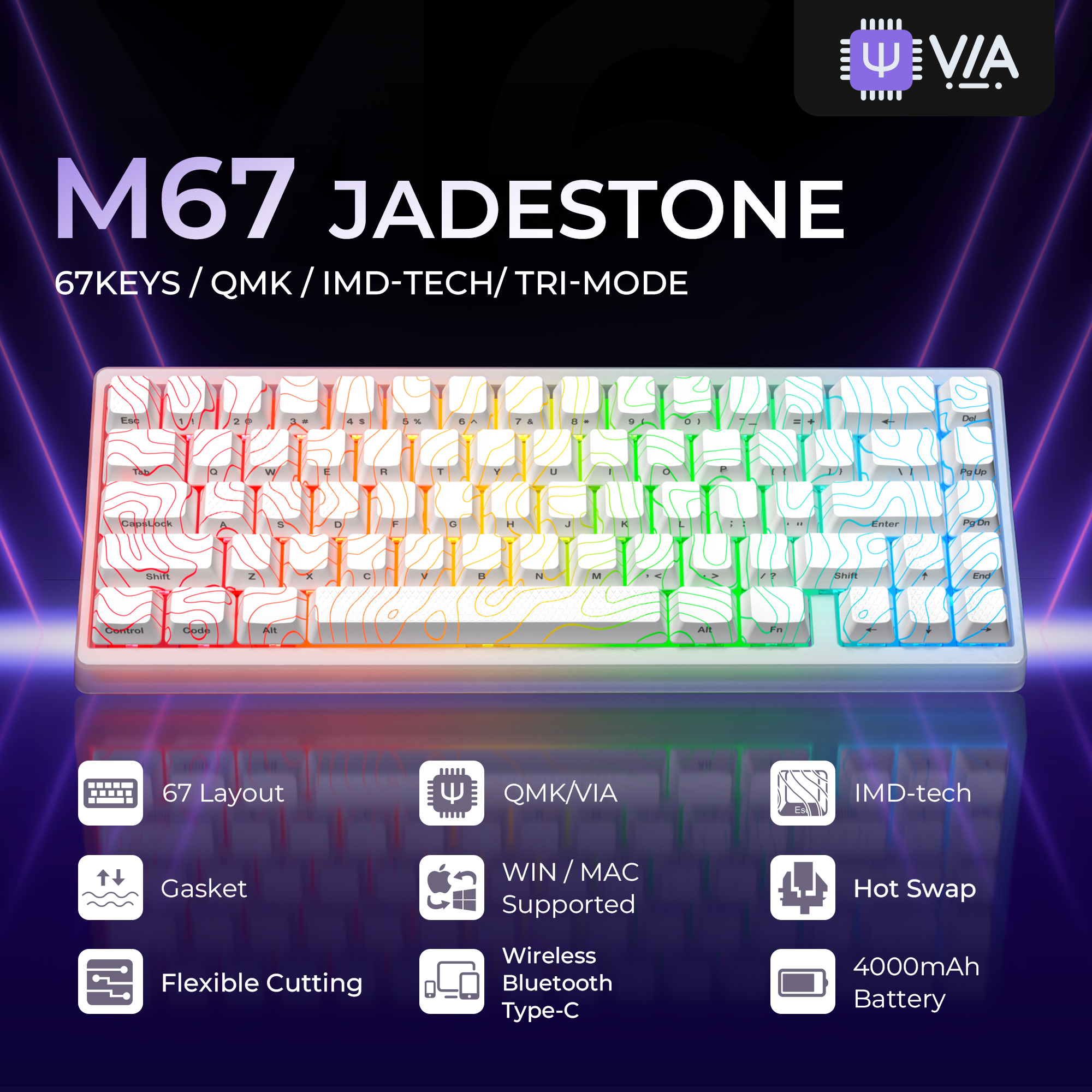 XVX M67 JadeStone Stellar White VIA Tri-Mode Mechanical Keyboard with IMD-Tech Keycaps